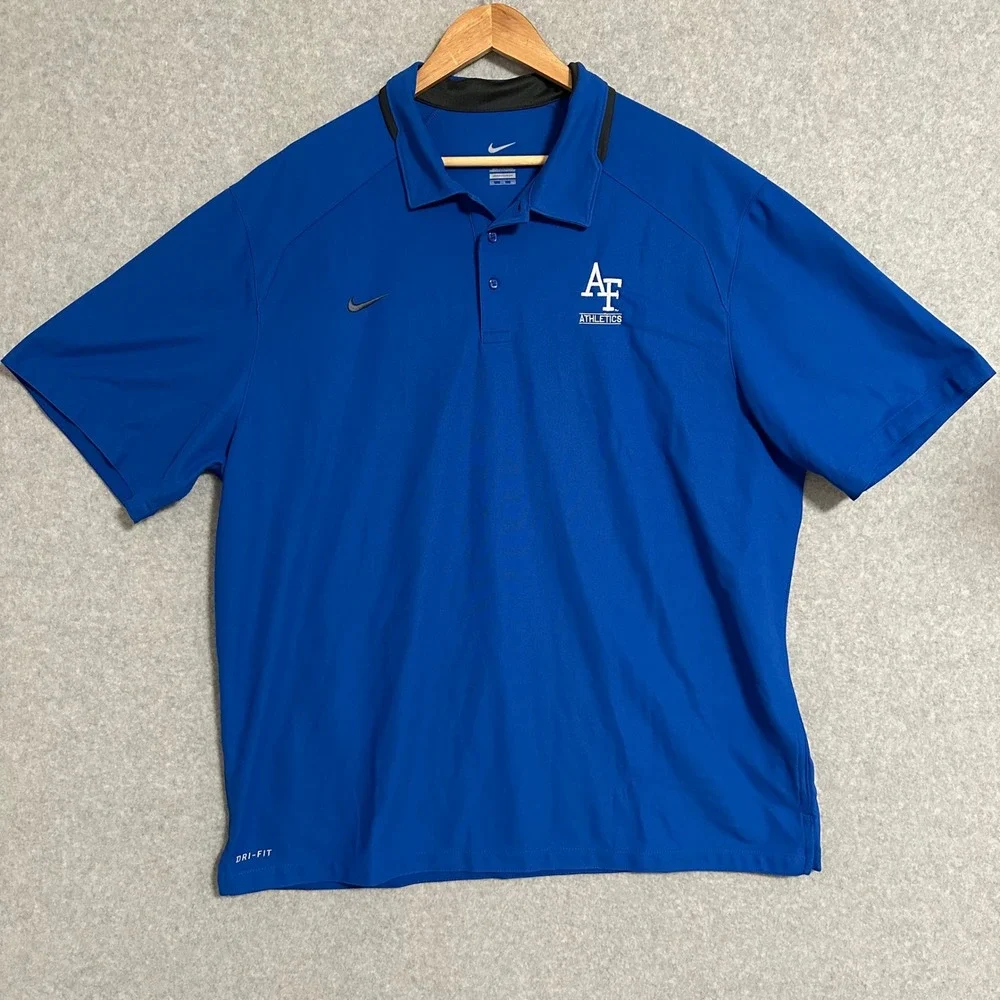 Nike Air Force Athletics Dri-FIT Polo Shirt Mens XXL Royal Blue AF Falcons Logo